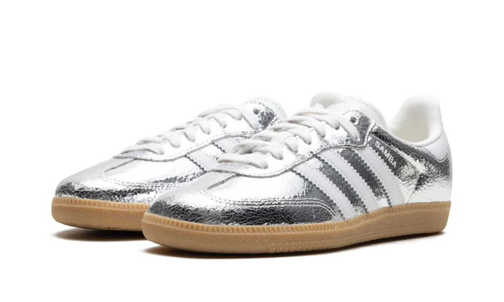 Adidas Samba OG Silver Metallic Cracked Leather (Women's) - Image 2
