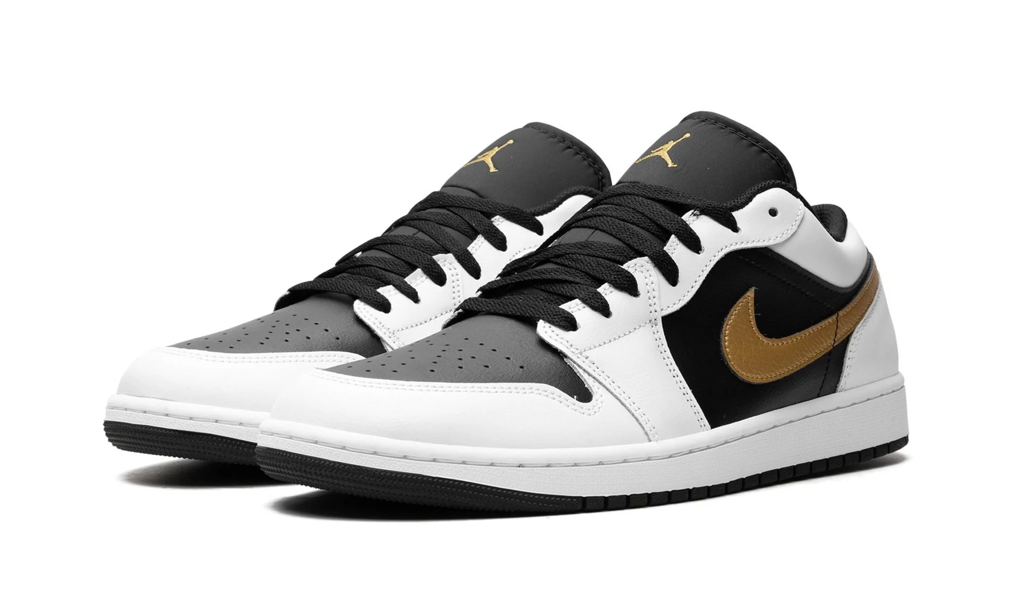 Air Jordan 1 Low White Black Metallic Gold Swoosh - Image 2