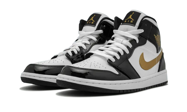 Air Jordan 1 Mid Patent Black White Gold - Image 2