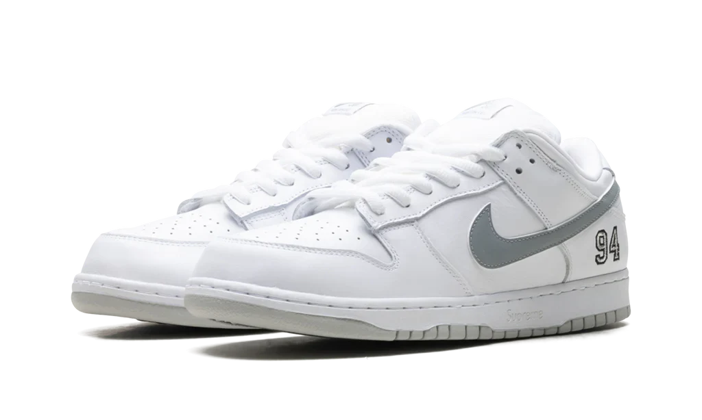 Nike SB Dunk Low Supreme 94 White Metallic Silver - Image 2