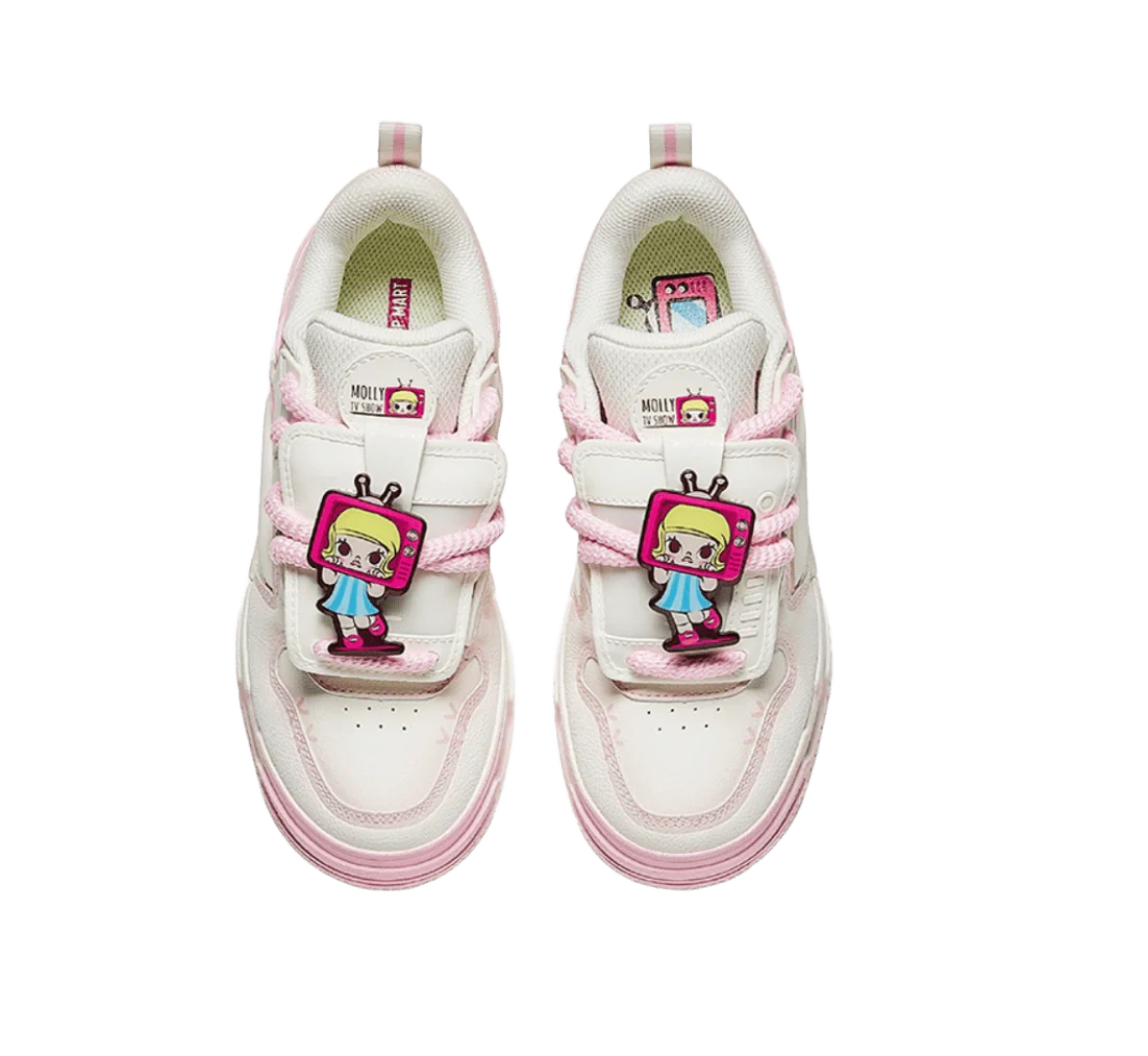 POP MART X Molly x Anta Collaboration 'TV SHOW' Low Top Casual Shoes Women's White Pink - Image 3
