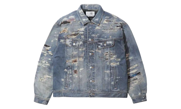Supreme MM6 Maison Margiela Distressed Selvedge Denim Trucker Jacket Blue