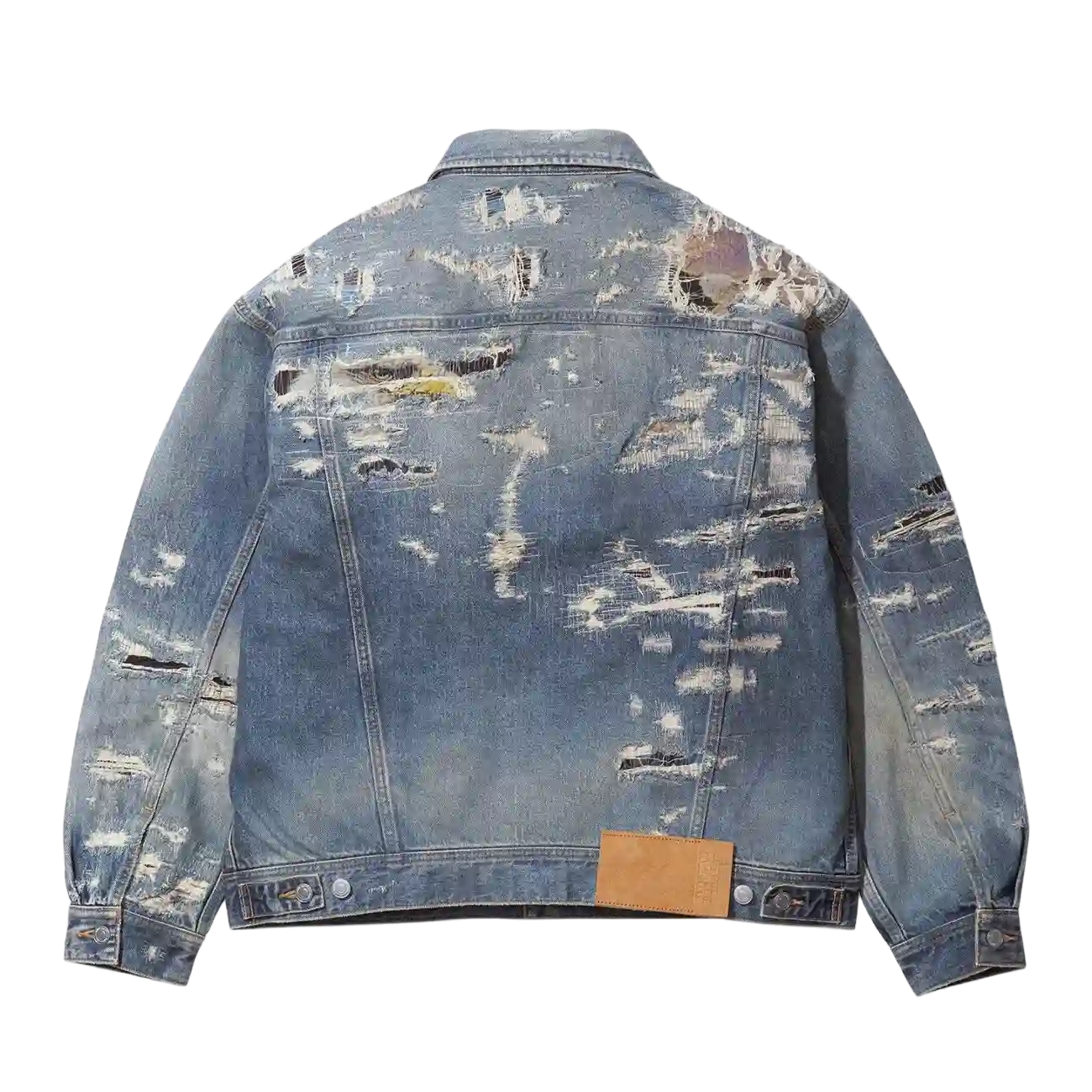 Supreme MM6 Maison Margiela Distressed Selvedge Denim Trucker Jacket Blue - Image 2