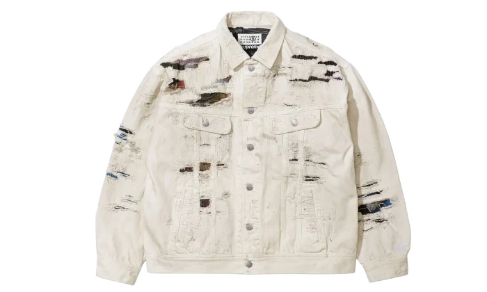 Supreme MM6 Maison Margiela Distressed Selvedge Denim Trucker Jacket White